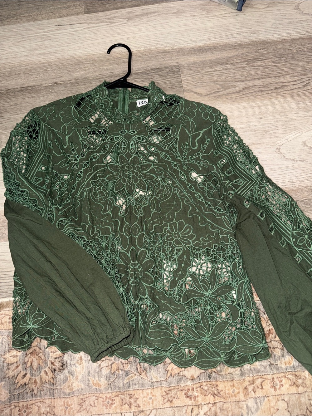 ZARA Olive Green Embroidered Lace Blouse